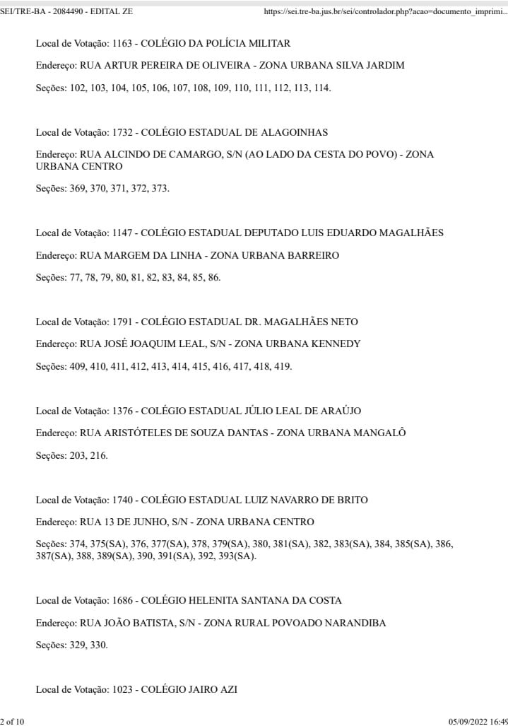 COMUNICADO TRE-BA:EDITAL ZE-163,N.38,DE 05 DE Setembro de 2022