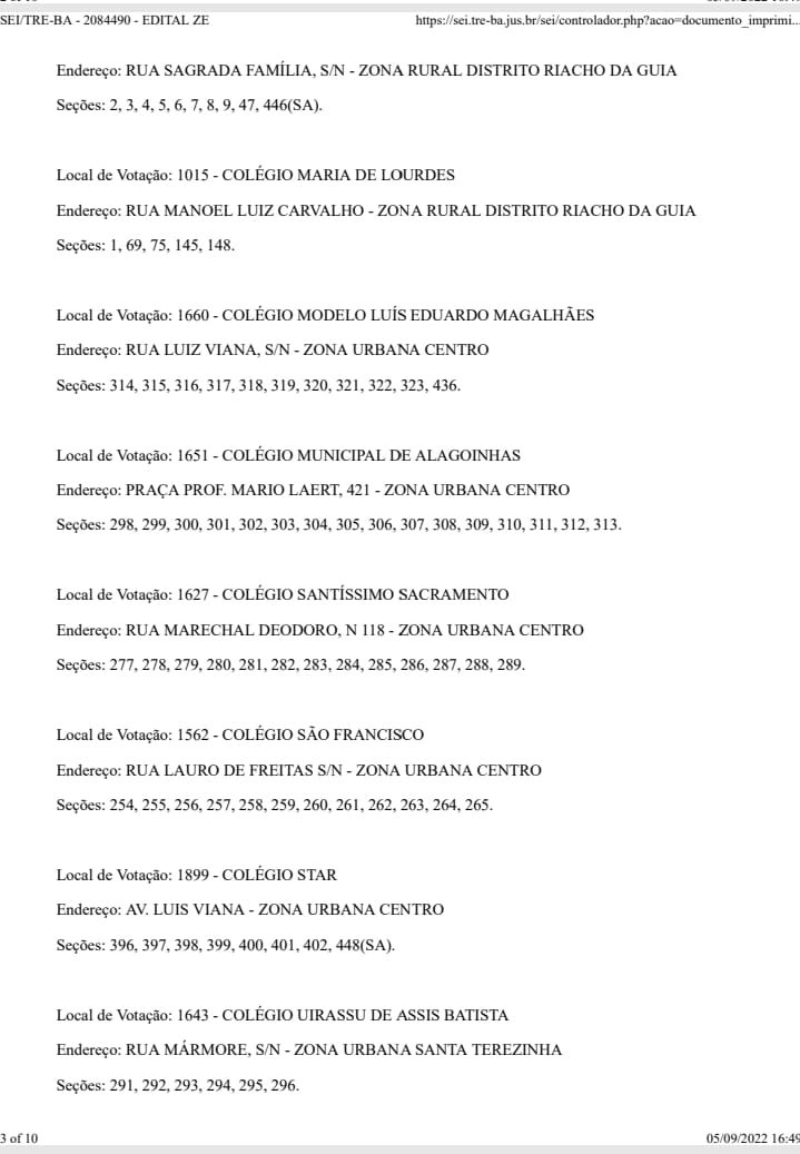 COMUNICADO TRE-BA:EDITAL ZE-163,N.38,DE 05 DE Setembro de 2022